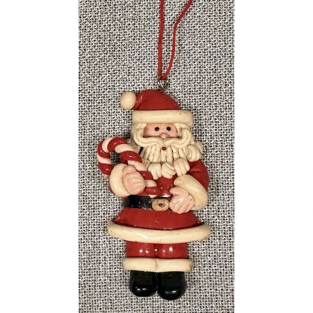 5 Polymer Clay Ornaments Christmas Tree Cat Rocking Horse Santa Nostalgic CUTE